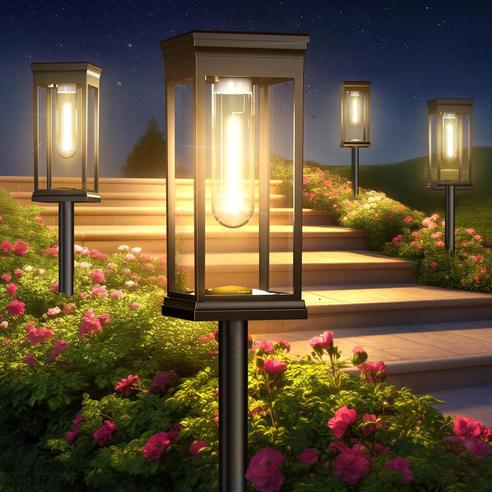 Improved IP65 Waterproof Automatic Switchable Warm White LED 12-14H Light Duration Garden Driveway Walkway Automatic Square Solar Path Lights Set of 8