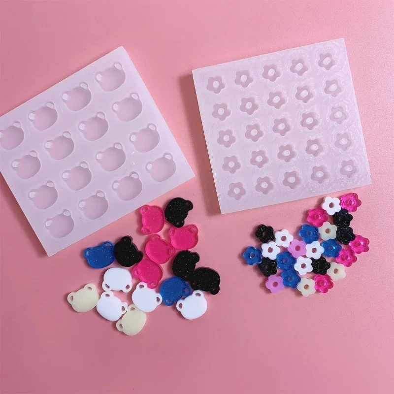 DIY śliczne Mini niedźwiedź kwiaty Quicksand Shaker brelok formy ręcznie brelok ozdobna zawieszka ozdoba silikonowa torba Decor — zdjęcie 2
