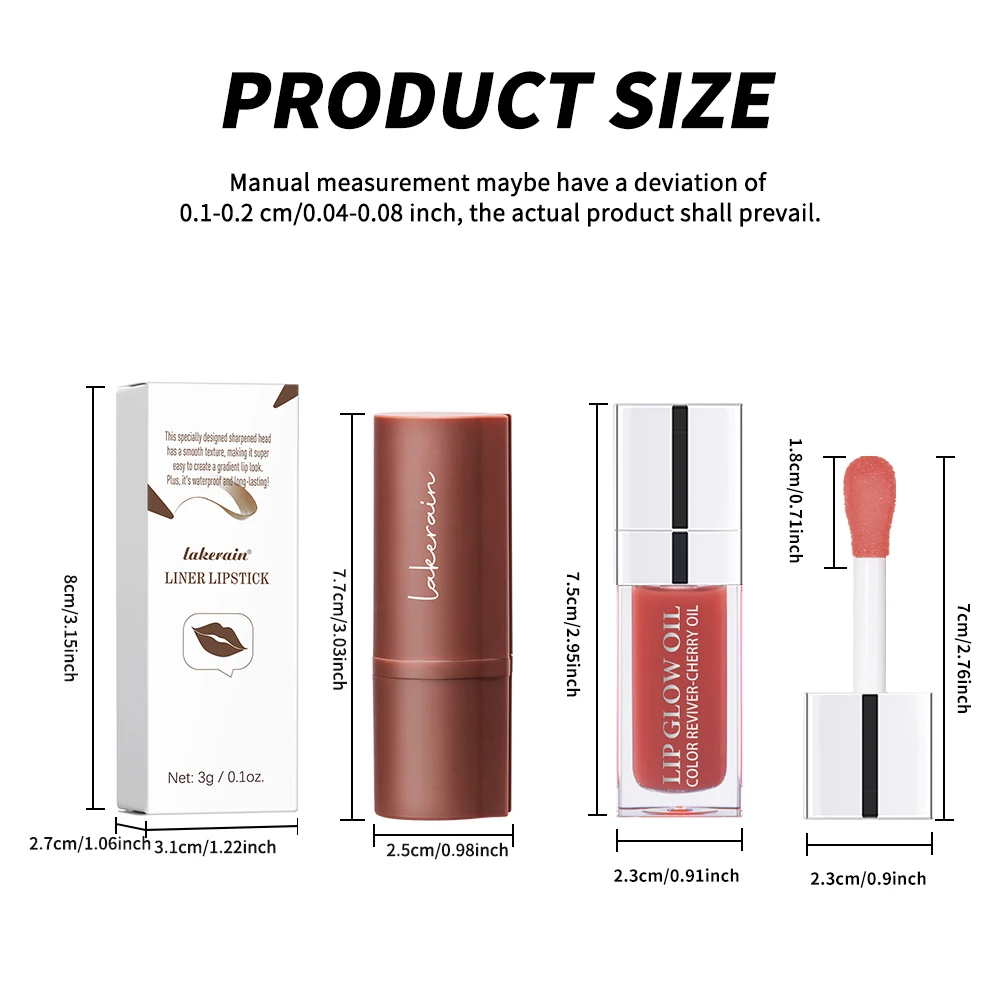 Juego combinado de labios desnudos, delineador de labios marrón oscuro con brillo desnudo rosa brillante, labios brillantes de larga duración, sensación ligera, 2 uds.