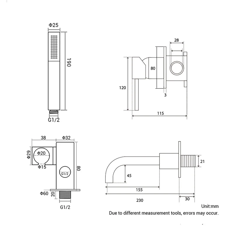 Imagem -06 - Conjunto Misturador para Duche Torneira para Banheira Quente e Frio Desviador de Vias Latão Maciço Bico de Banho Kit de Mistura 150 mm 210 mm 260 mm