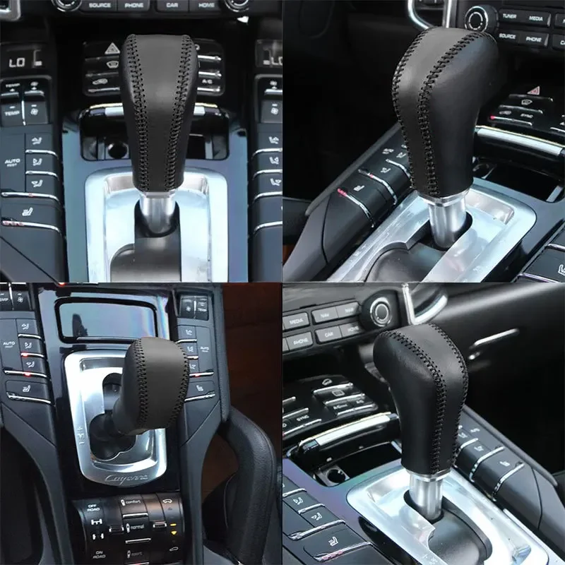 Dla Porsche Cayenne 2011-16 osłona klamki biegów skórzane szyte ręcznie dźwignia zmiany biegów pokrywa wnętrze — zdjęcie 2