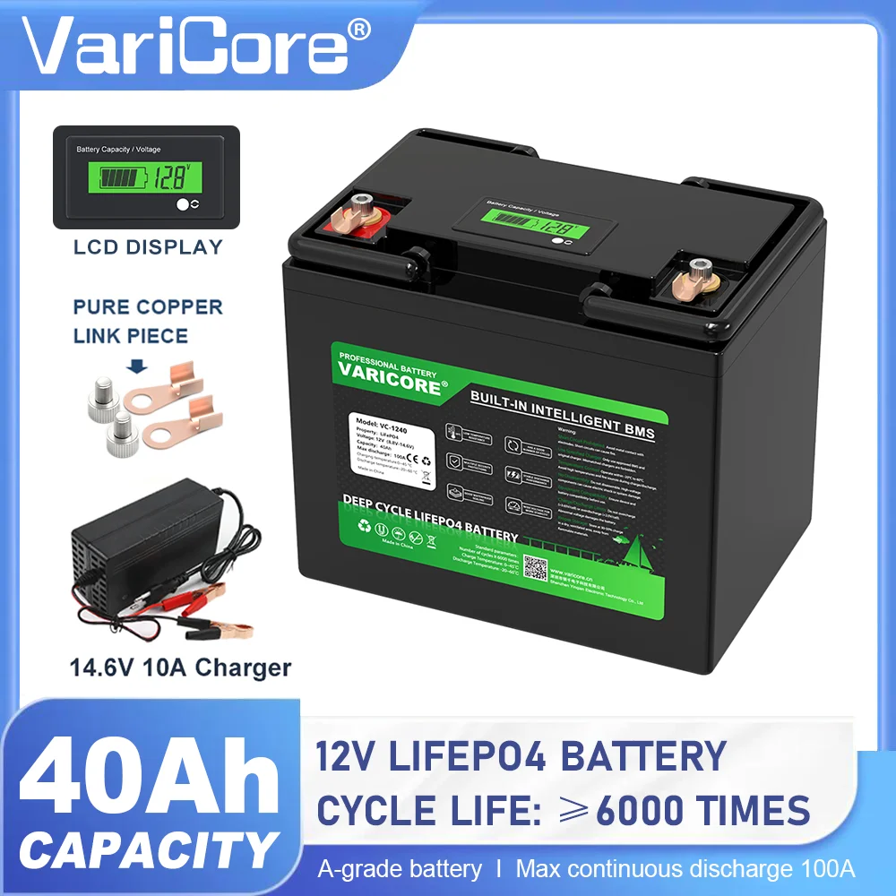 VariCore V 40AH ifepo4 Batterie mit BMS Lithium-Eisenphosphat-Batterien 12V Auto-Wechselrichter Solar-Zündung
