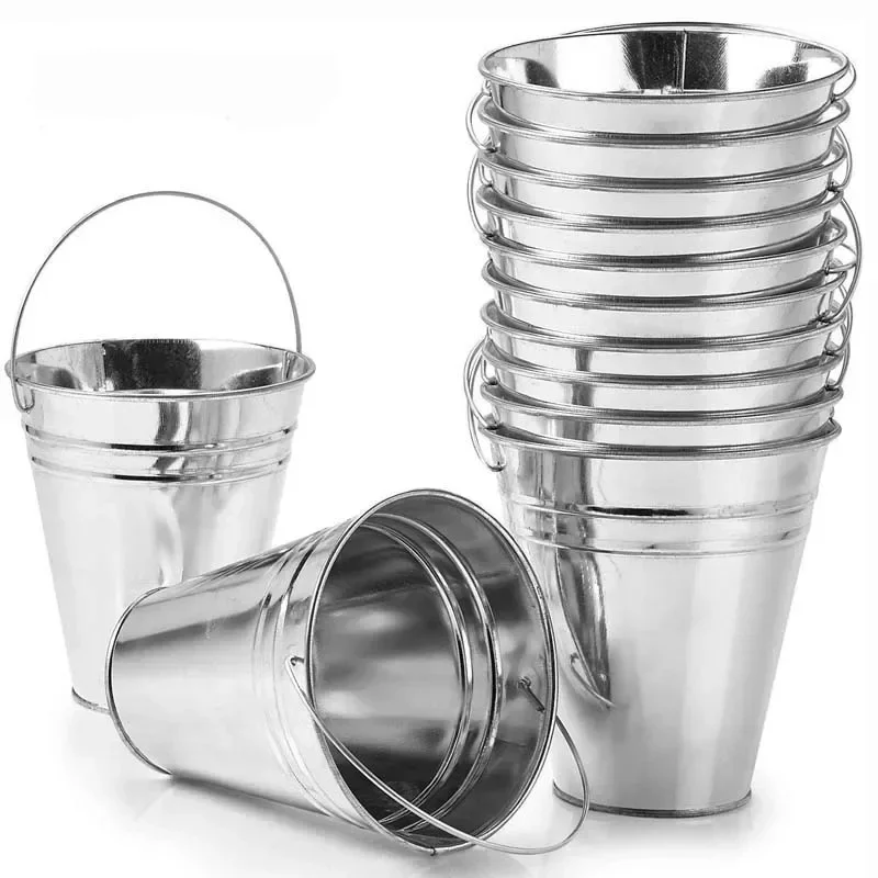 Lot de 10 grands seaux en métal galvanisé avec poignée 12,8*11,5CM - Paniers à friandises uniques, Gr