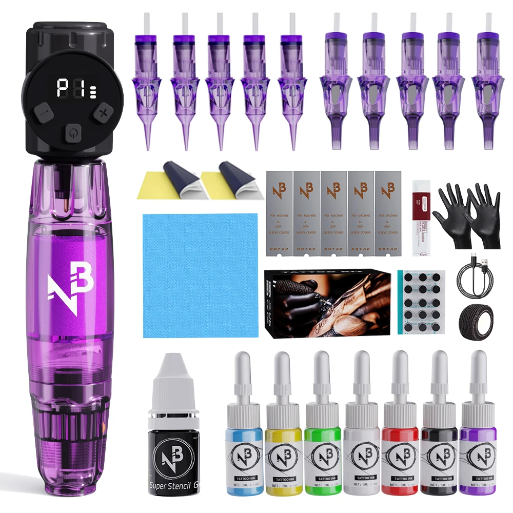 Inksoul Wireless Tattoo Pen Set, Tattoo Battery USB Charging, 10 Needles, 7 Colors of Tattoo Ink and Mixing Cups, Etc