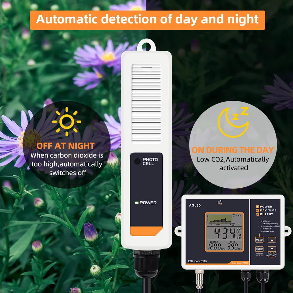 CO2 Controller Monitor AGc30 With NDIR Sensor For Greenhouse Hydroponics Ventilation System 5000ppm LCD Display Timer Auto