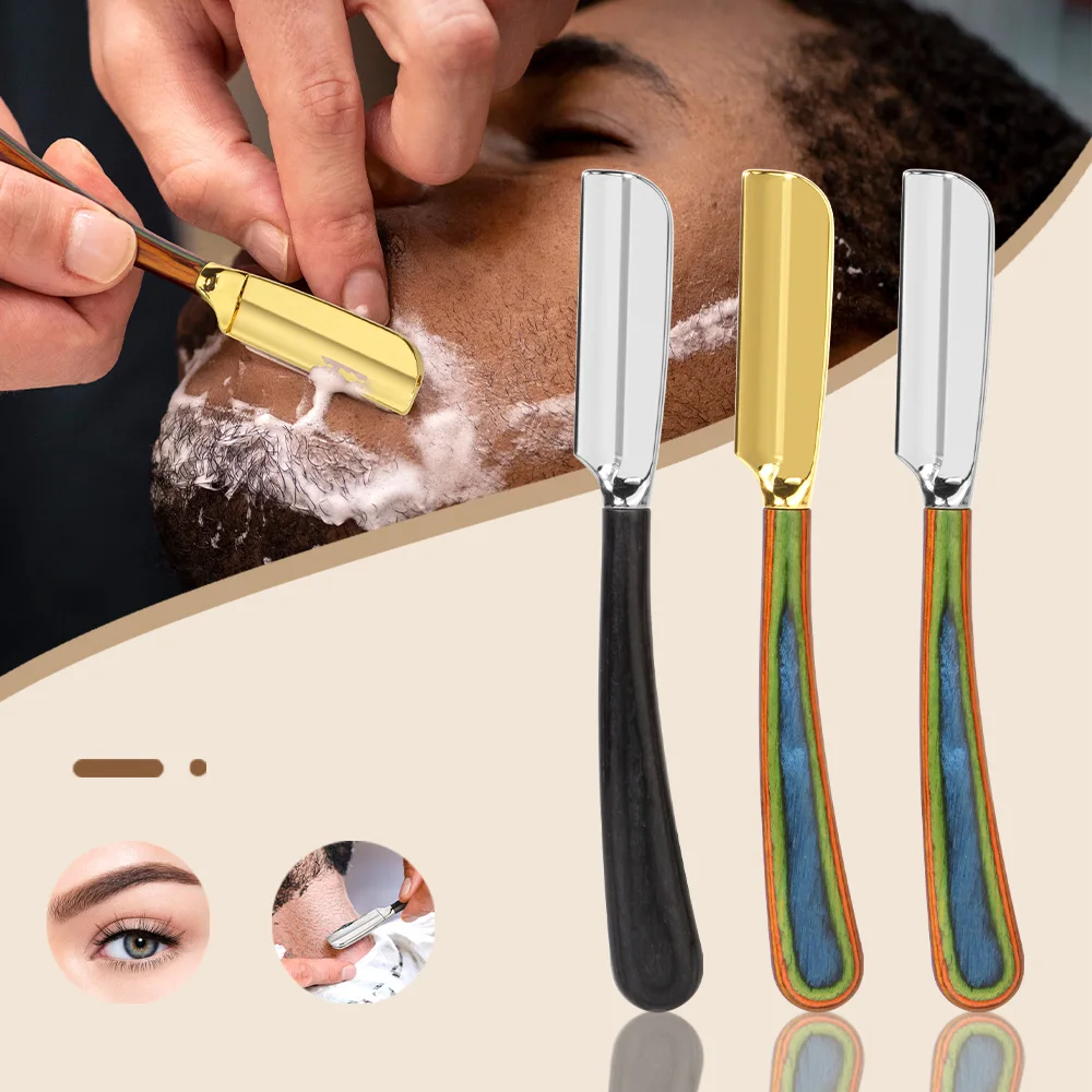 

Men's Professional Barber Straight Razor, Zinc Alloy Double-Edged Safety Razor, Wooden Handle, Anti-Slip Grip, Suitable for Beard and Beard, with Gold Surface for Home Shaving, Holiday Gift