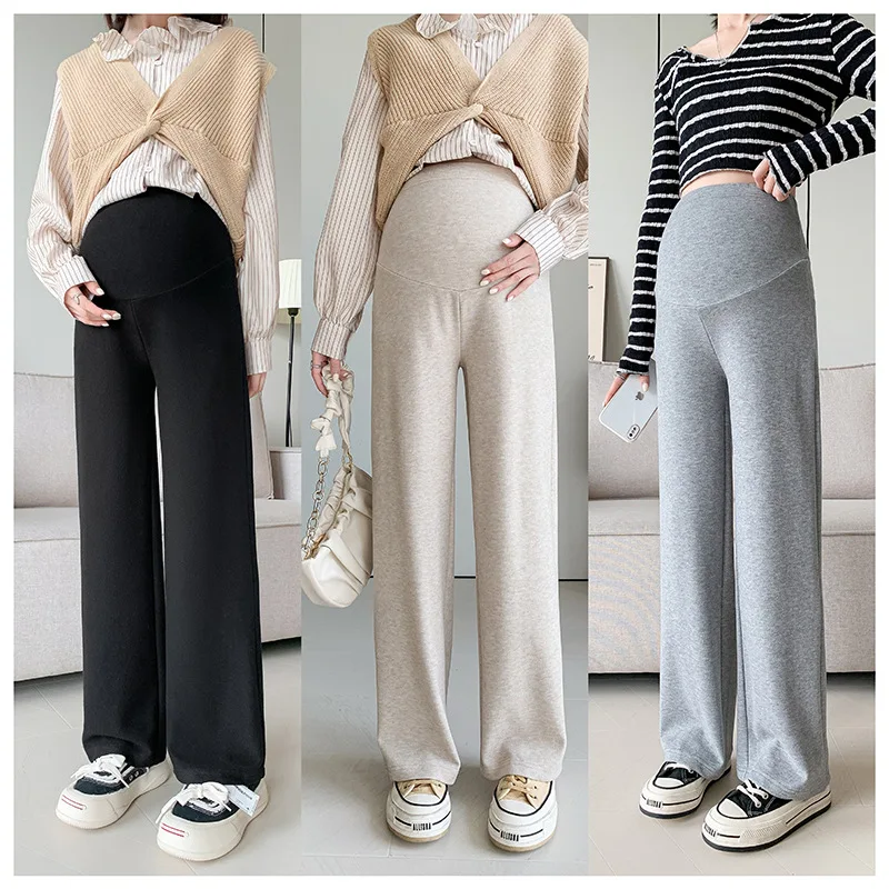 

High Waist Knitted Belly Pant Maternity Trouser Casual Pregnant Women Wide Leg Belly Extender Premama Pants Pregnancy Clothing