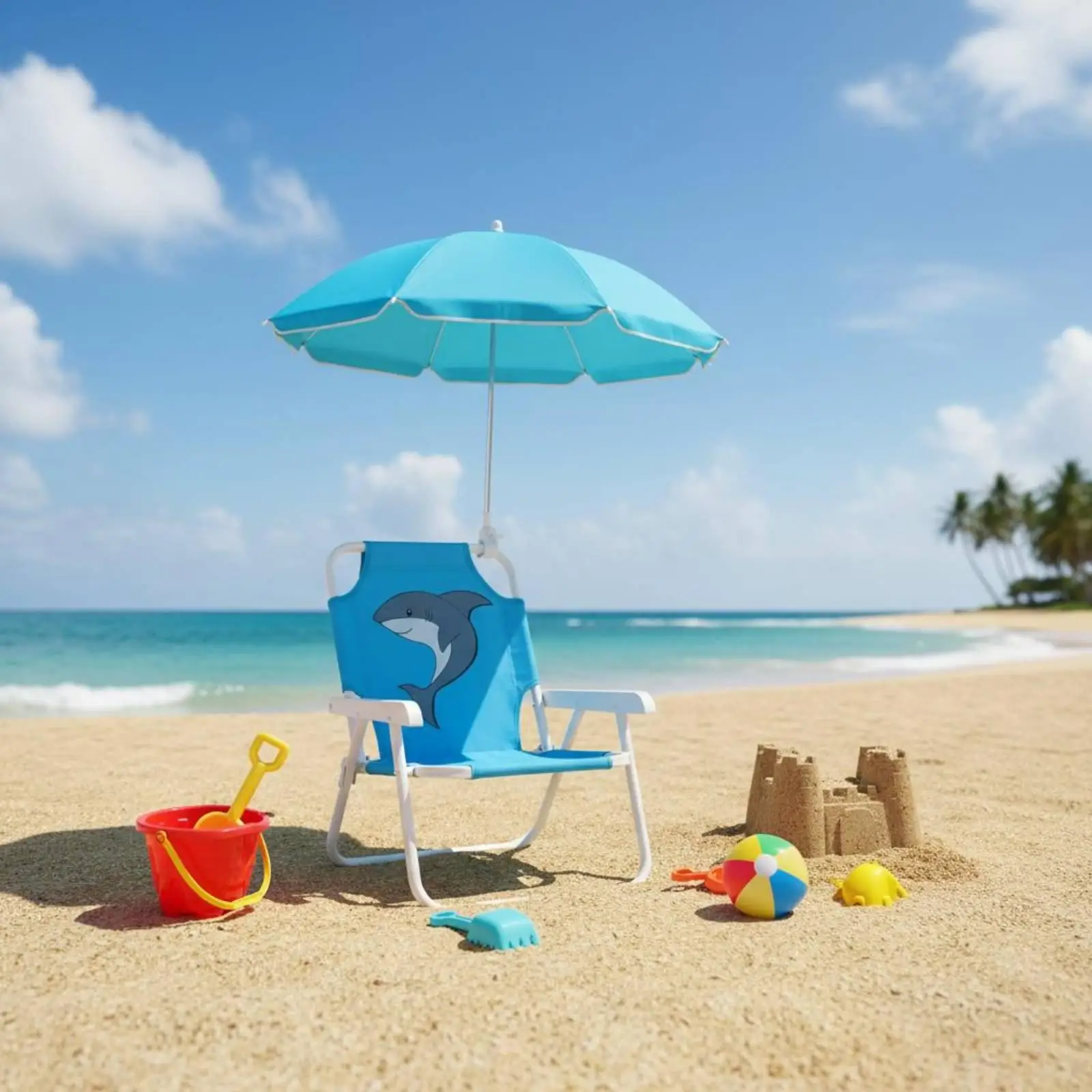Portable Child's Beach Seat Folding Chair with Umbrella Lightweight Parasol Armchair Outdoor Relax Station for Garden Beach Park