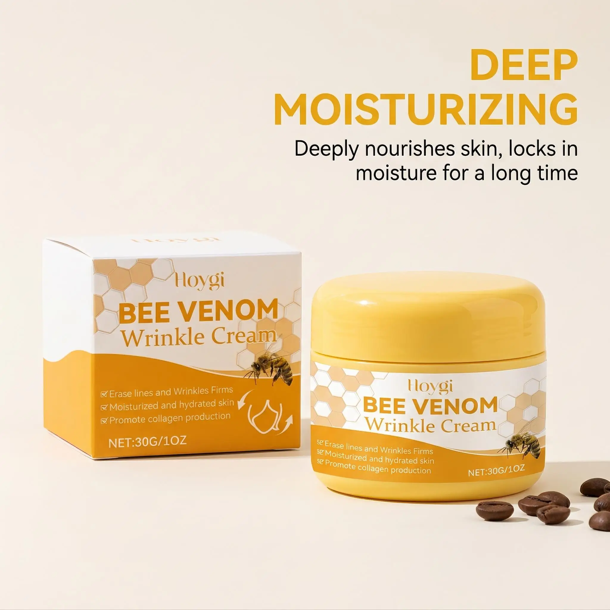 Hoygi Bee Venom Anti-Wrinkle Cream Peptides Firming Lifting Fade Lines Deep Moisture Fast Absorption Soften Skin Elasticity Renewal Skin Care