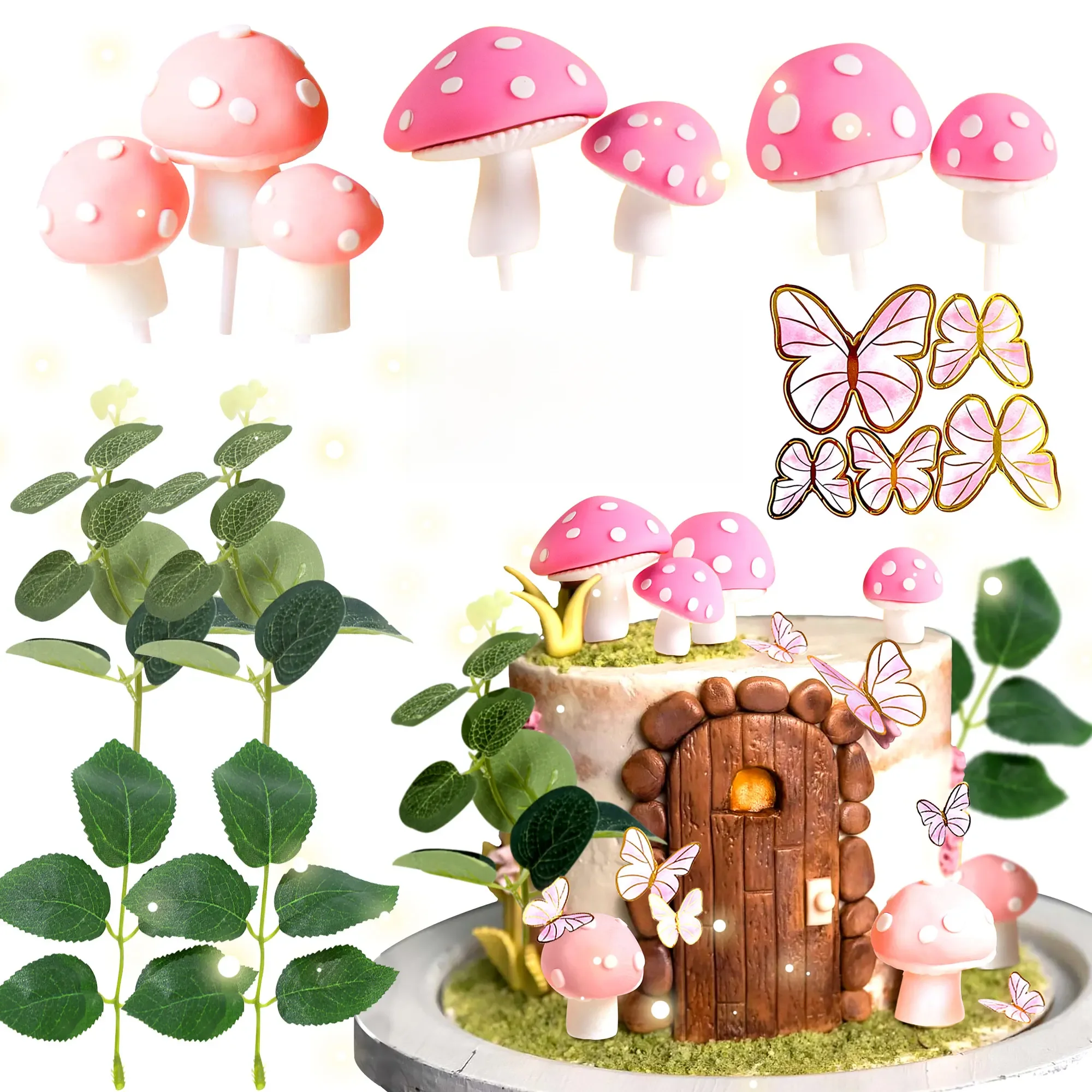 LaVenty Pink Mushroom House Dekoracja ciasta Mushroom Dekoracja ciasta Wróżka Dekoracja ciasta Ogród Wróżka Dekoracja ciasta — zdjęcie 2