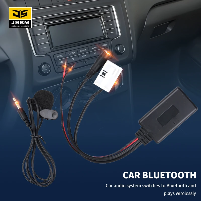 JSBM para carro Bluetooth AUX 5.0 Módulo viva-voz sem fio para rádio de carro Módulo Bluetooth estéreo para Volkswagen RCD510 300 310 210 Adaptador de cabo AUX-IN de 12 pinos