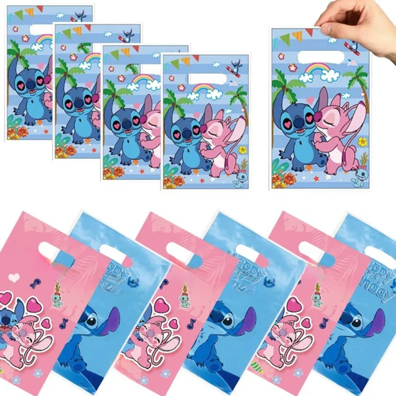 Disney Lilo e Stitch Party Gift Bag, Plástico Azul, Pink Angel Goodie, Kids Birthday Party Decor,