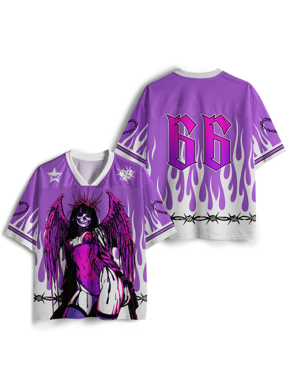 Y2K Millennium Hot Girl Shirt Children's Adult Gradient Gothic Angel Series 3D Mesh Loose V-neck Short sleeved Top