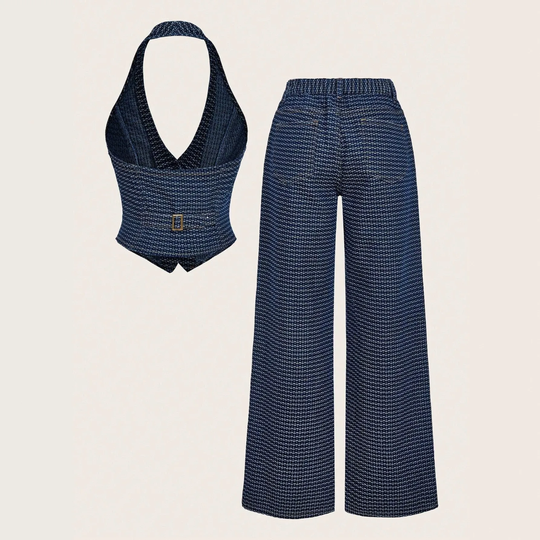 Casual Patchwork Set Full Length with European and American Style Long Pants Wrinkle Finish Streetwear Sexy Women Sets Summer