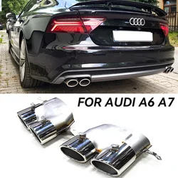 1 Pair 4 Out Stainless Steel Black Car Exhaust Pipe For 2016-2018 Audi A6 A7 S Line Up S6 S7 Muffler Tip Tailpipe Exhaust System