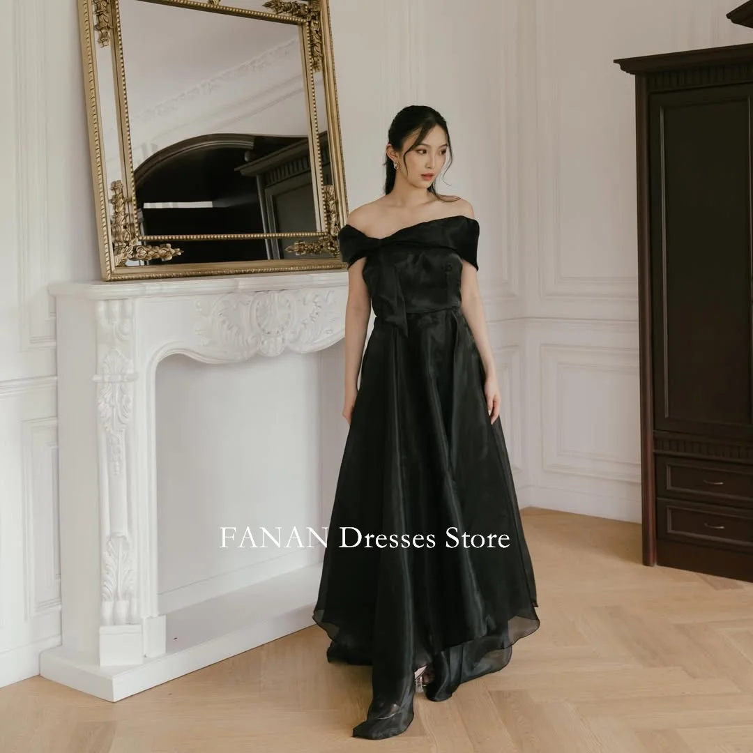 

FANAN Organza Evening Party Dresses Korea Black Corset Backless Off Shoulder Wedding Women Gowns Event Prom Gowns Customized