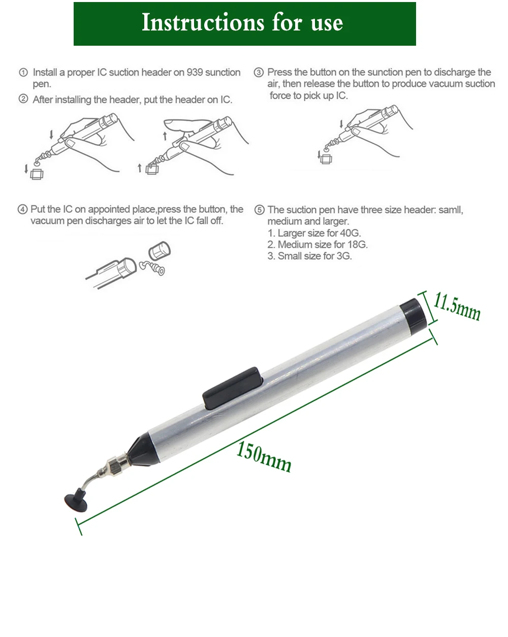 Vacuum Suction Pen Tools FFQ-939 Header Vacuum Suction Pen Alternative Tweezers Pick Up Tools Mini IC SMD Vacuum Sucking Pen