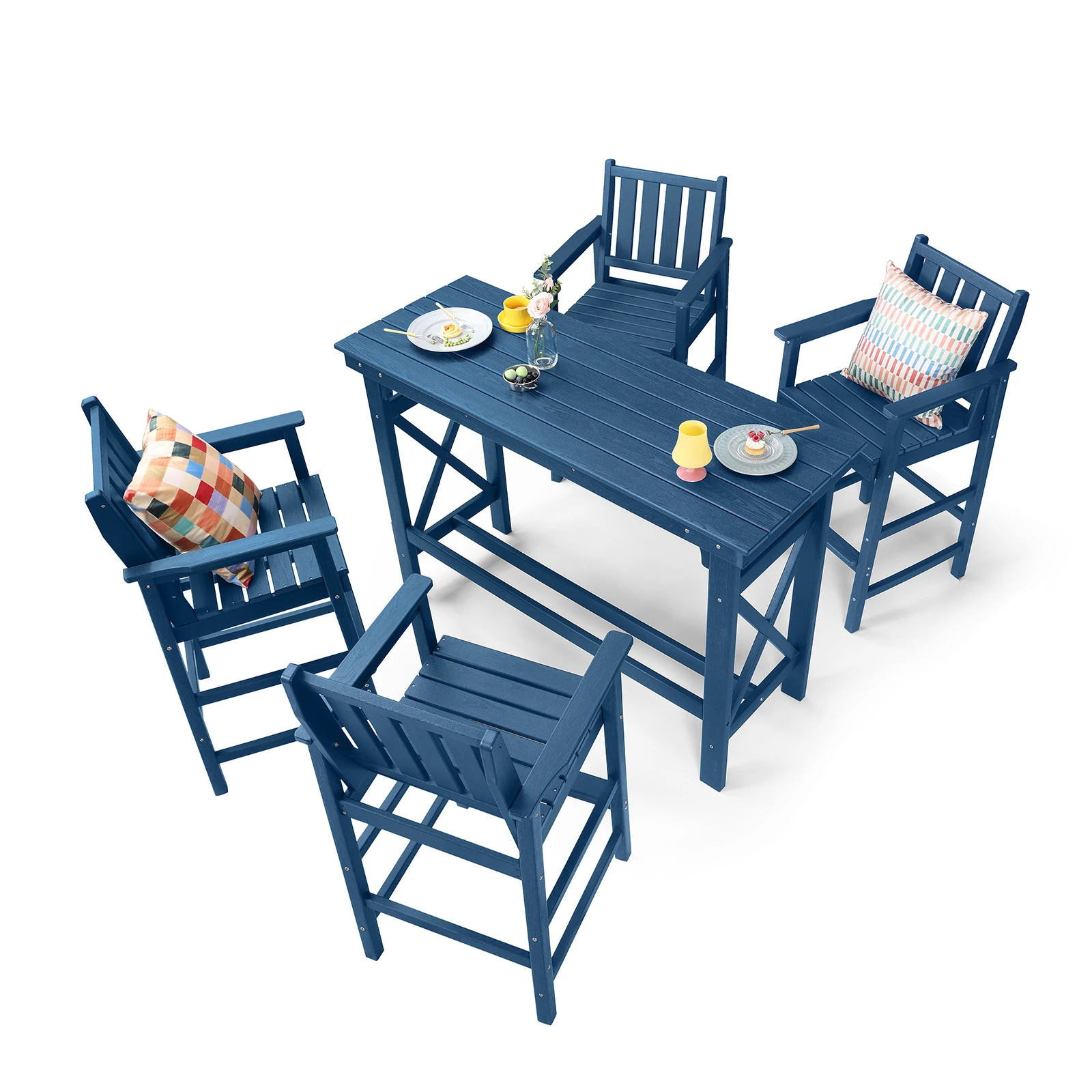 

Комплект для патио SeeHill Navy из 5 предметов: прямоугольный стол и 4 стула Adirondack, уличный барный набор из HDPE для террасы, сада