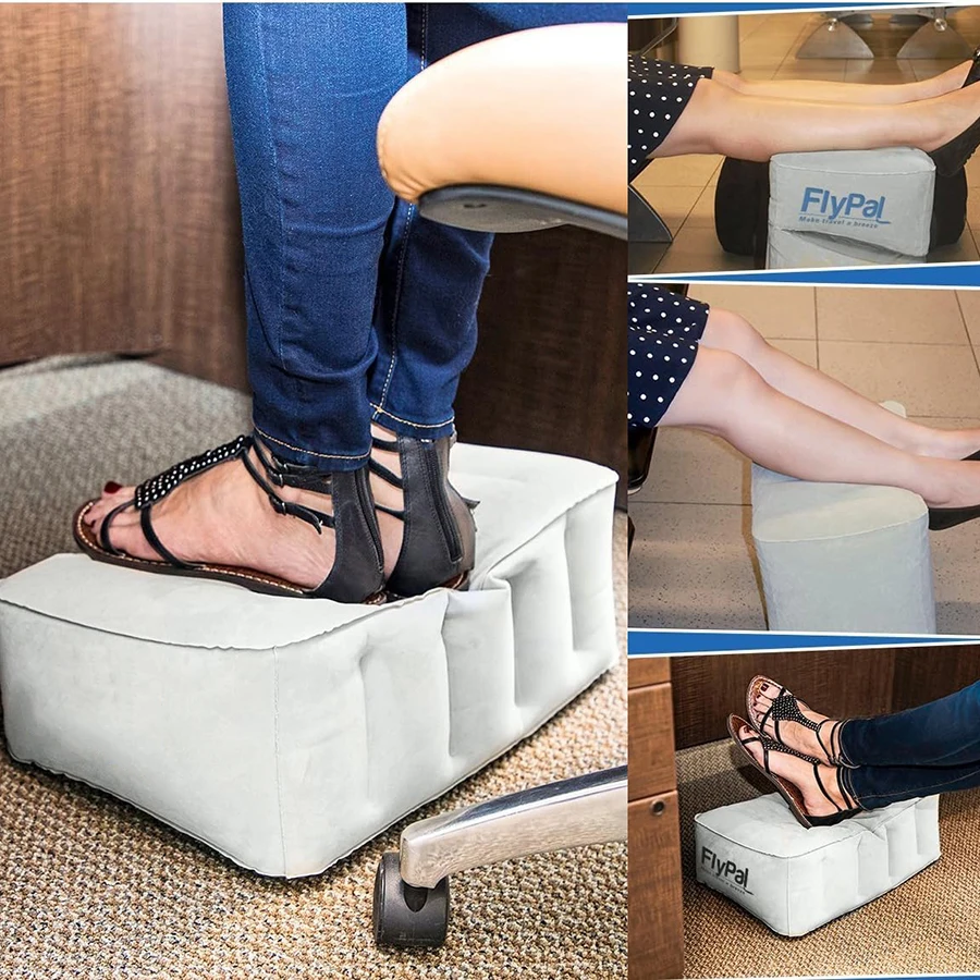 Foldable Inflatable Foot Rest Pillow Grey Multifunctional Cushion For Long Car Trips Travel Relax And Daily Home Use