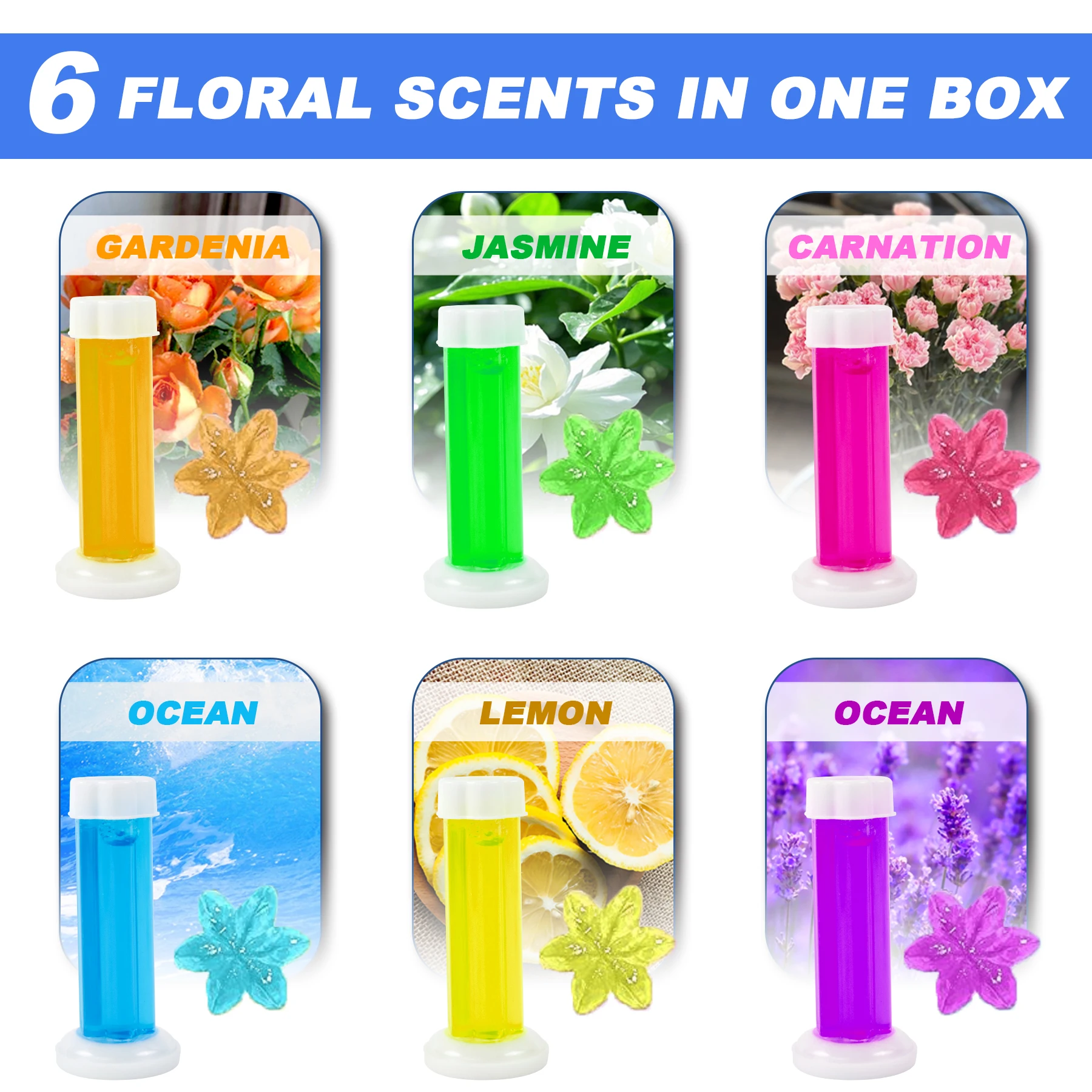 6 Pcs Toilet Cleaning Gel Stamp, Muti-Scent, 6 Count Pack, 2 Reusable Applicators Air Freshener Household Cleaning
