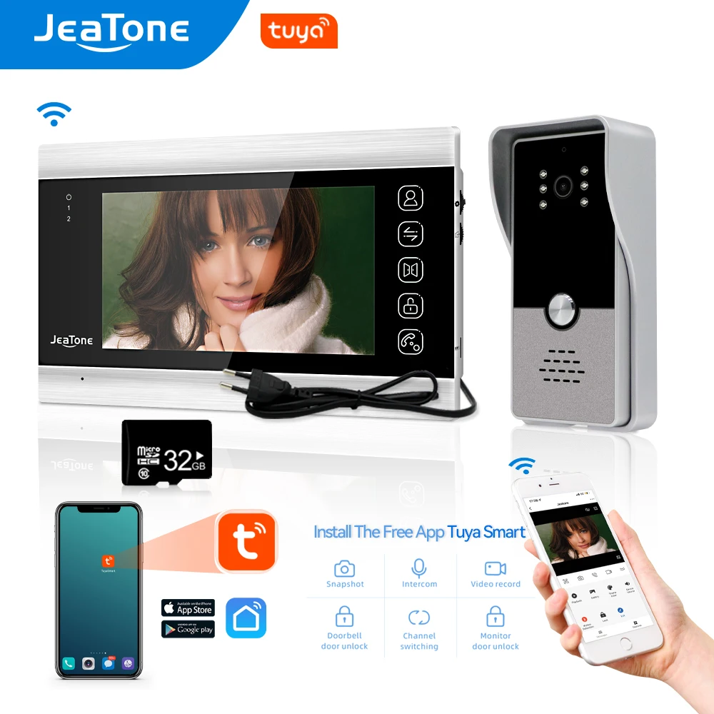 

Jeatone 7Inch HD Video Intercom Camera Doorbell with Motion Detection Night Vision Security 1200tvl Private House Video Door