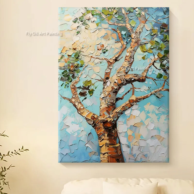 Tree Grows Vigorously Texture Oil Painting Powerful Tree Lanscape Hand Painted Canvas Painting Impression Wall Art For Decor