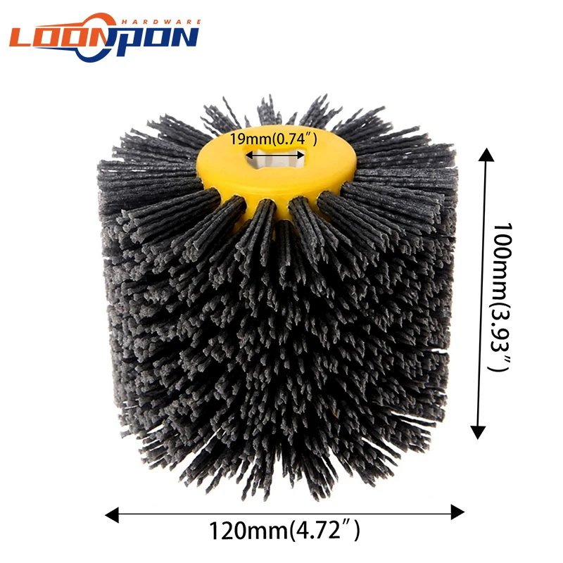 Loonpon Angle Grinder Brush Nylon Abrasive Wire Drum Polishing Wheel Brush Deburring tool For Furniture Wood 120x100x20mm