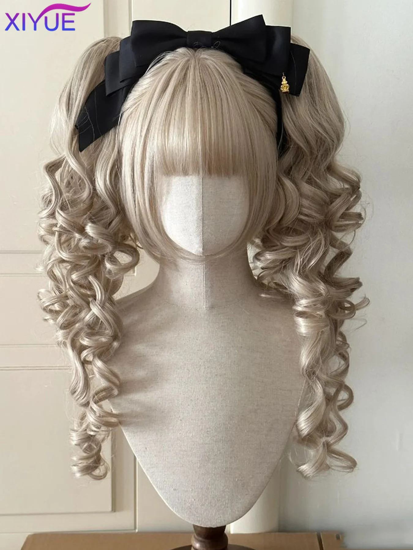 Syntetyczny krój księżniczki podwójny kucyk peruka Lolita z grzywką dziewczyna Ombre blond brązowy biały szary Cosplay Halloween peruka Harajuku