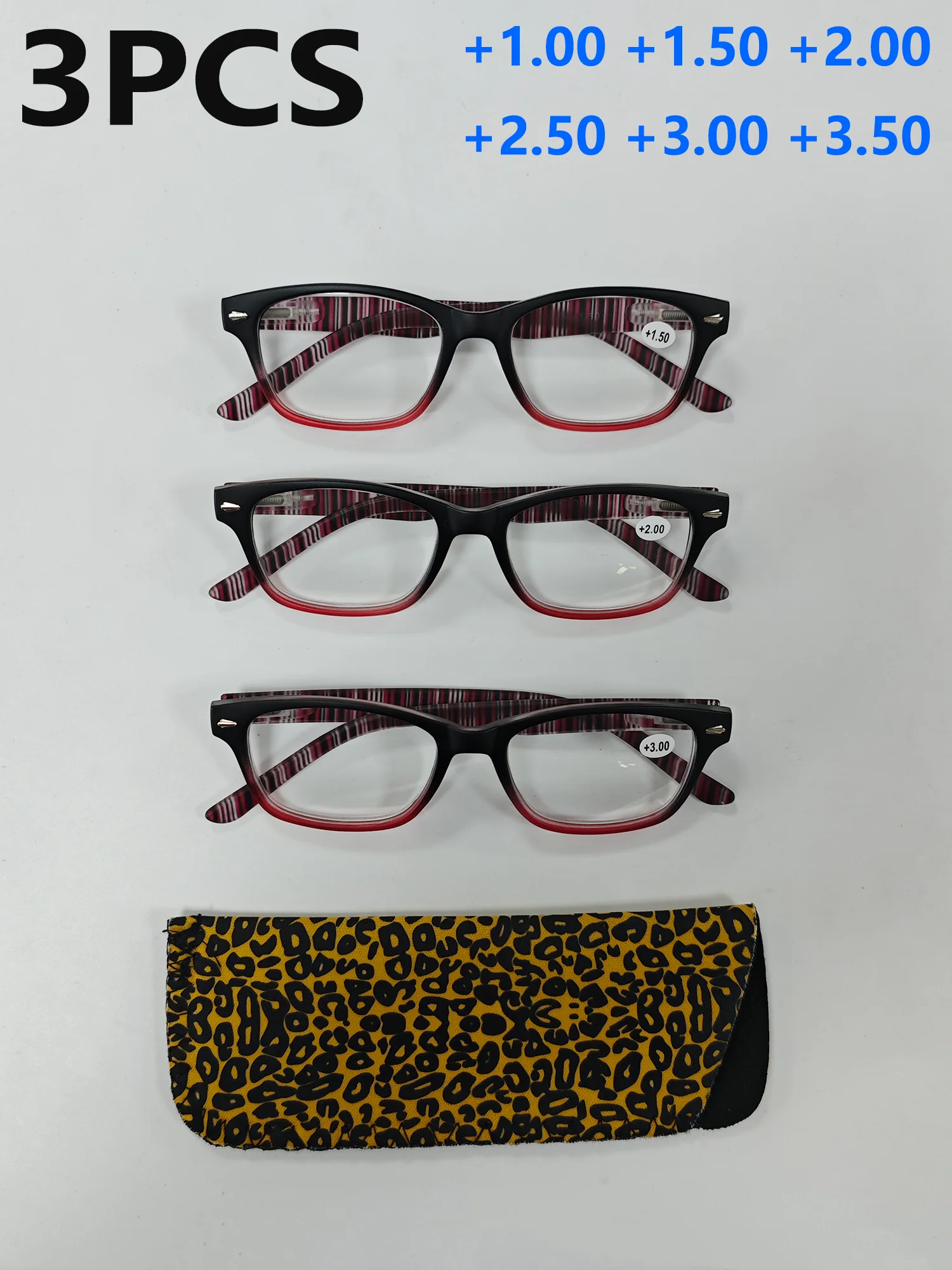 

3PCS Gradient Color Striped Bifocal Glasses Unisex Spring Hinge Design No Nose Bridge Required Fashionable Reading Eyeglasses