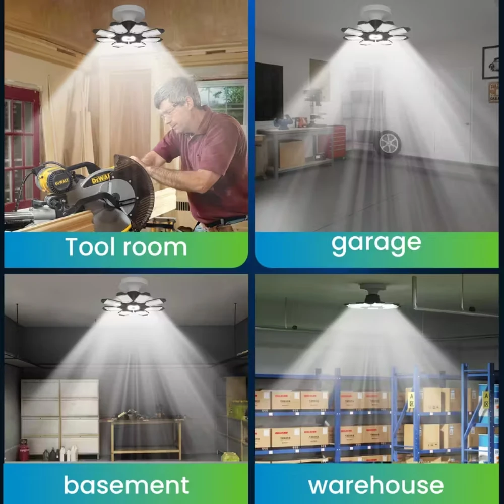 1/2 قطعة لمبة LED قابلة للتشوه مصباح المرآب مع 8 لوحة قابلة للتعديل LED متجر مصباح الليل لمستودع ورشة عمل E26/E27 ضوء السقف
