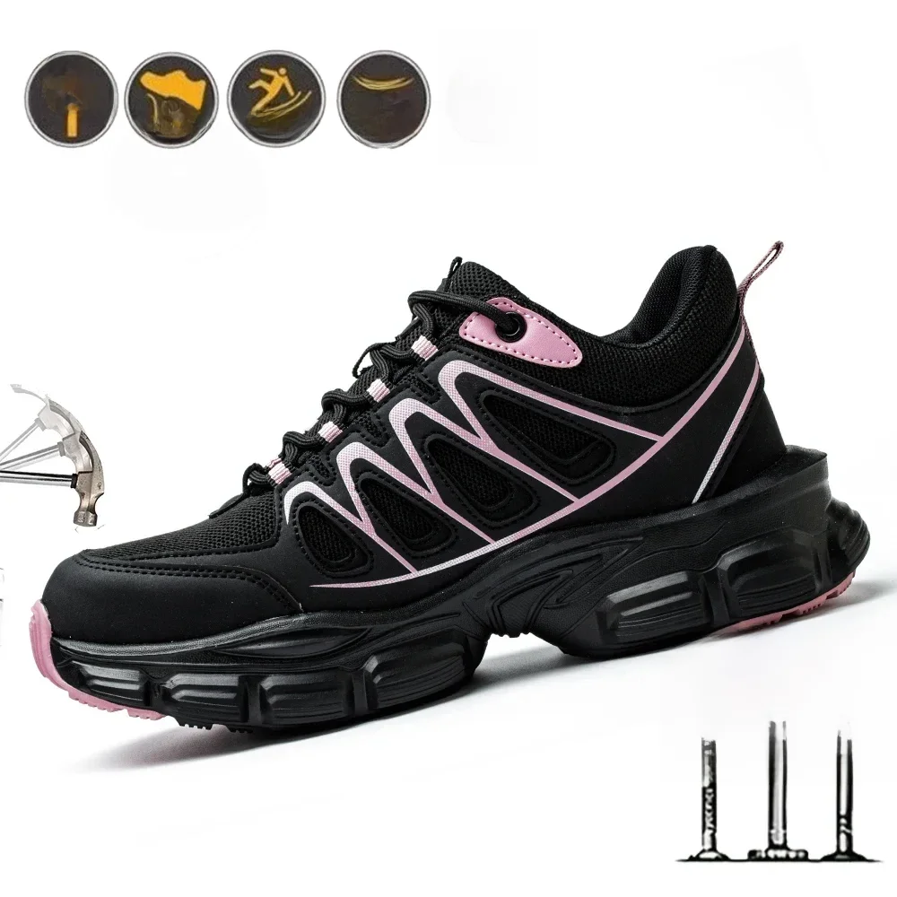 Mode veiligheidsschoenen Dames werksneakers gestructureerde schoenen pneumatische beschermende schoenen Werklaarzen Schoenen met stalen neus - afbeelding 2