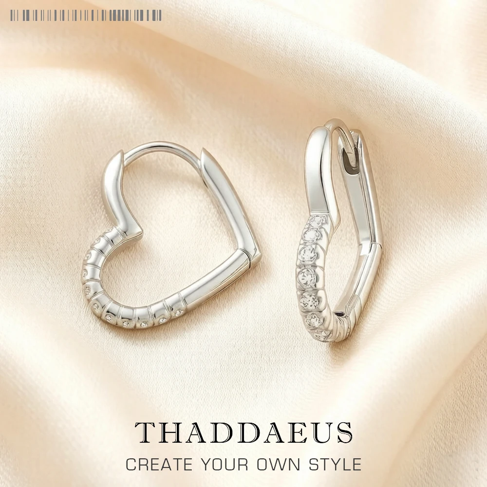 Creolen-Ohrring-Herz mit weißen Steinen, brandneuer europäischer edler Schmuck für Frauen, romantisches Geschenk aus reinem 925er-Sterlingsilber