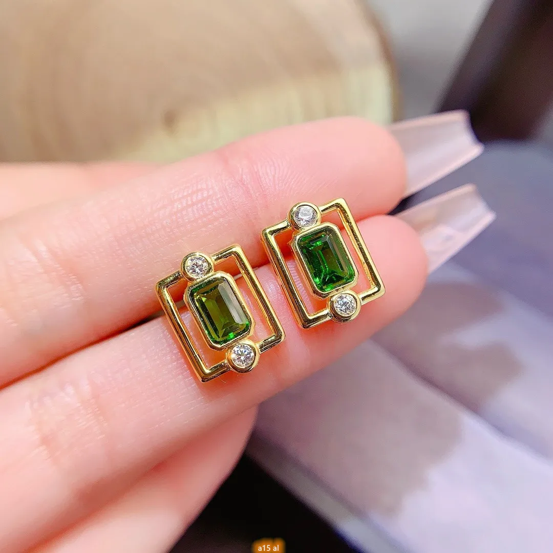 KJJEAXCMY Boutique Jewelry Natural Diopside Women's Earrings 4x6mm Electroplated 18K Gold to Give to Girlfriend's Birthday Party