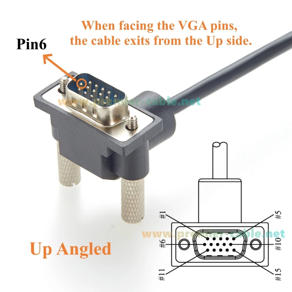 Up Angled Ultra Slim VGA Cable 90 Degree HD15 Male to Male SVGA Video Cable 1080P Full HD for PC, Laptop, Monitor, Projector