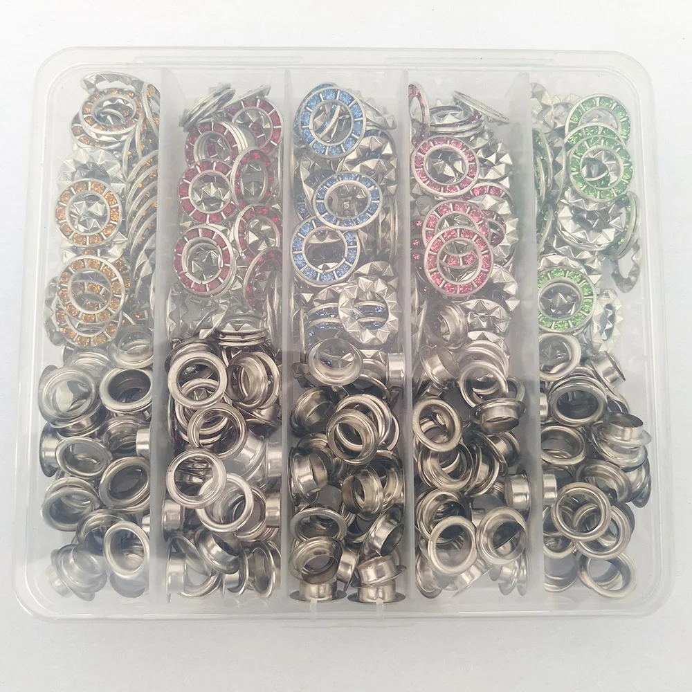 Hotsale 200sets/pack Mix Colors 17mm Rhinestone Eyelets Grommets For Curtain Brass Colorful Crystal Diamond Eyelets LSRE001-1