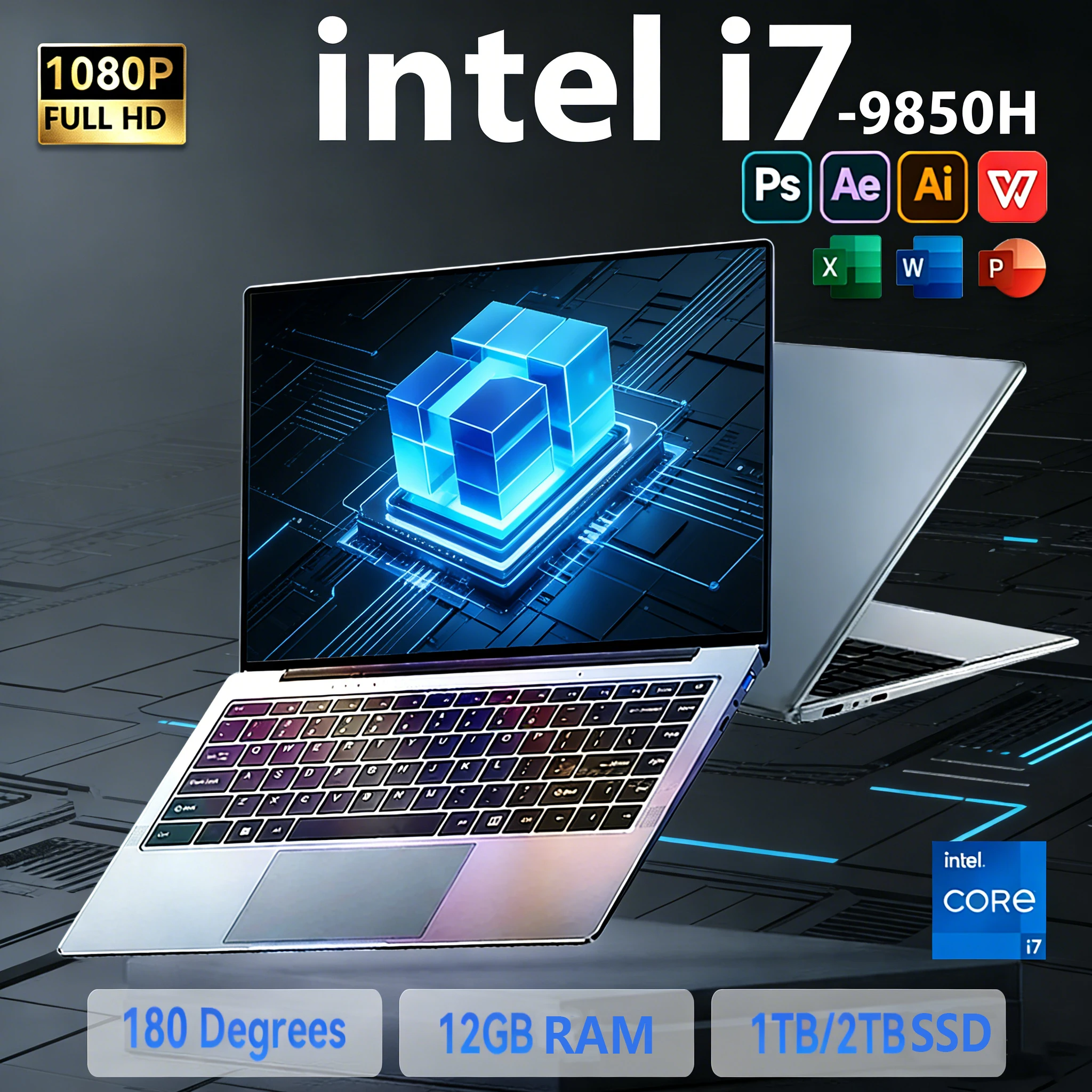 Ordinateur portable Windows 11 de 14,1 pouces, Intel Core i7 9850H/i7-8650U, 12 Go de RAM, SSD 1 To/2 To, ordinateur portable pour le bureau et les études