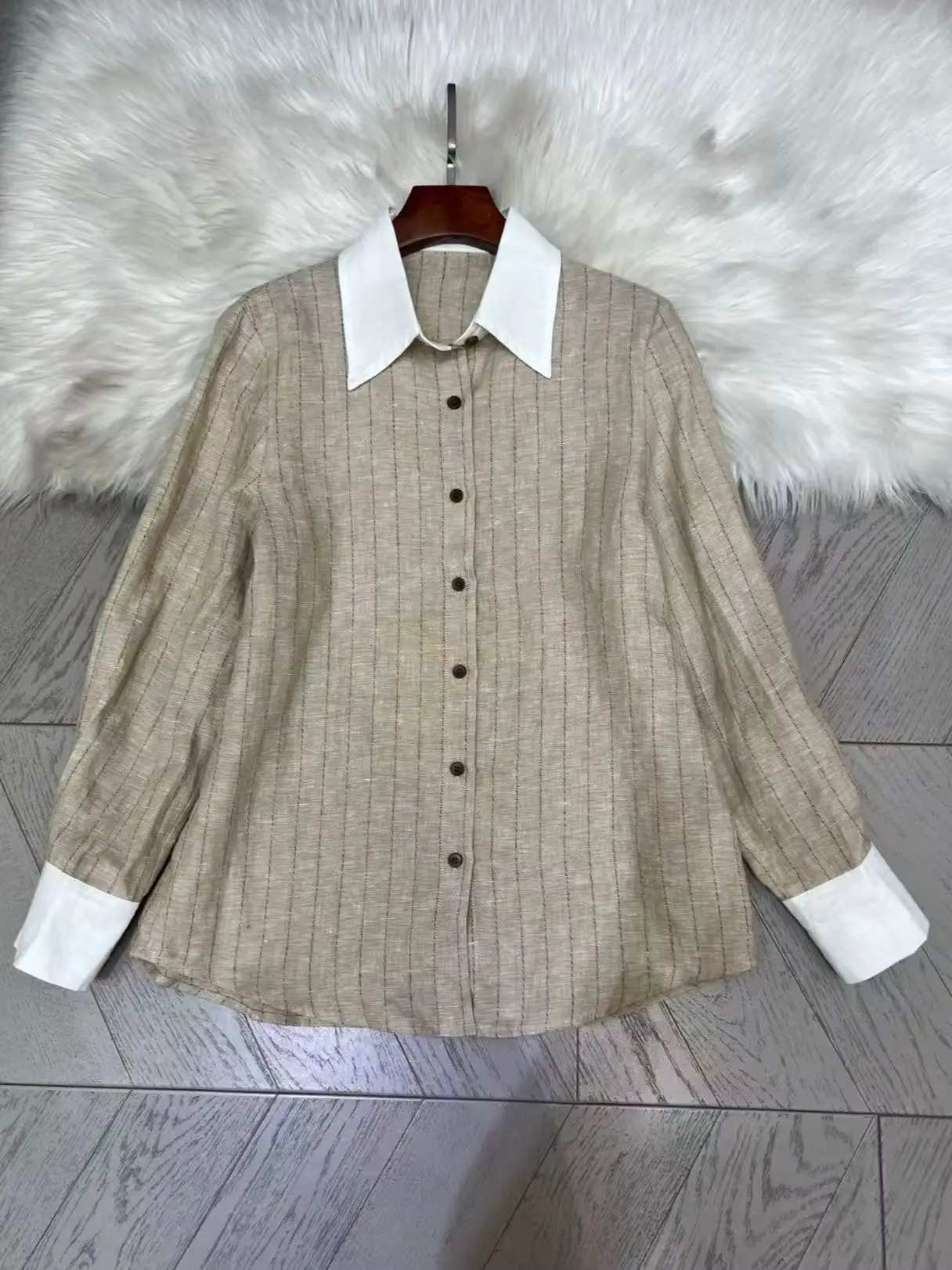 Casual High-End Custom Leaven Wash Yarn-Dyed 100% Linen Shirt