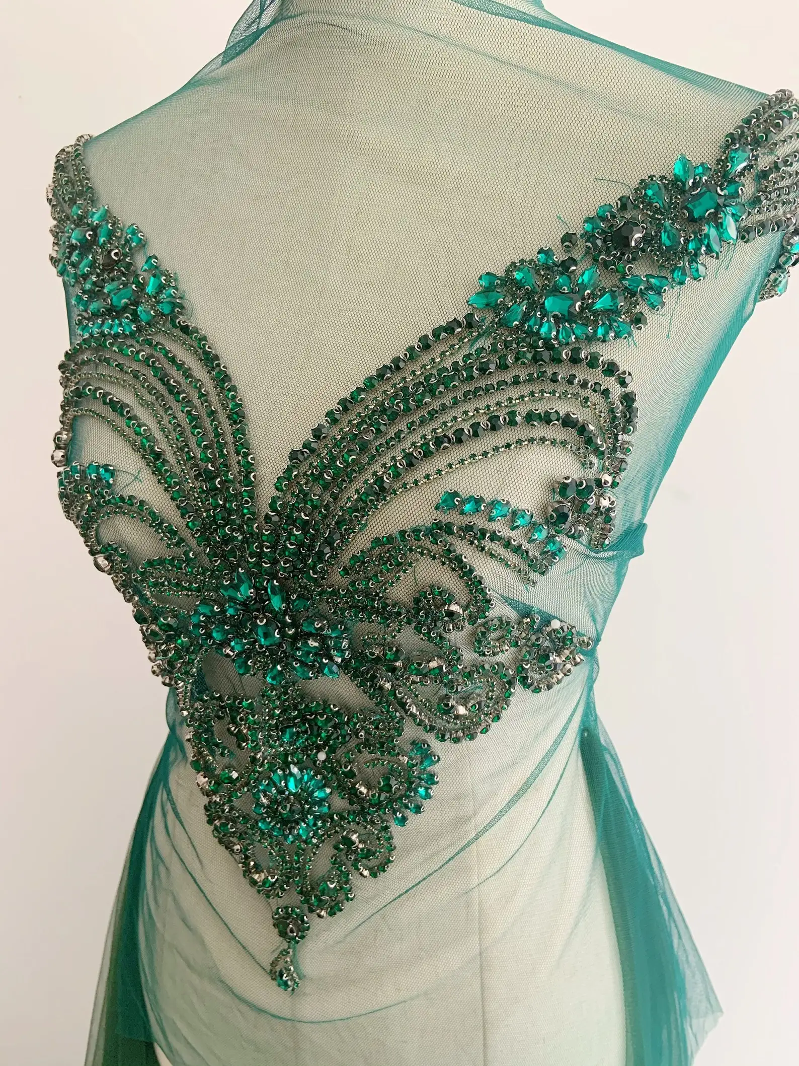 Dark Emerald Green Rhinestone Applique Crystal Applique For Couture Crystal Bodice Applique For Corset Dress Costume Supplies