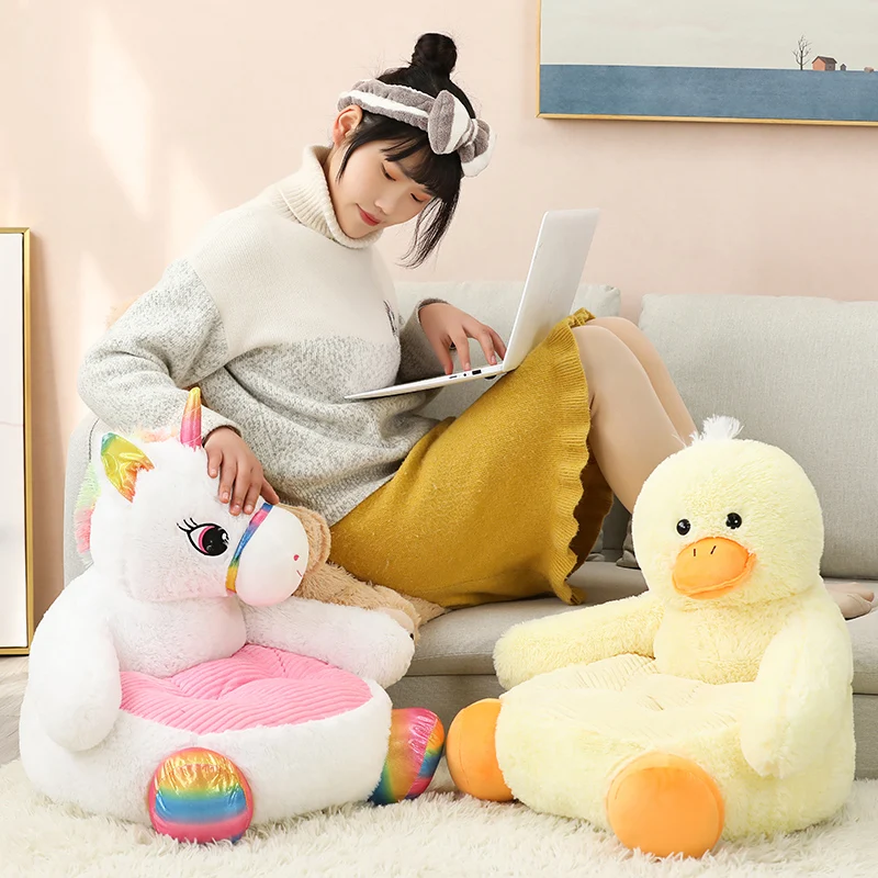 Cartoon Child Seats Sofa Baby Portable Chair Lovely Bear Panda Unicorn Duck Plush Toys Birthday Gift Children Room Decor