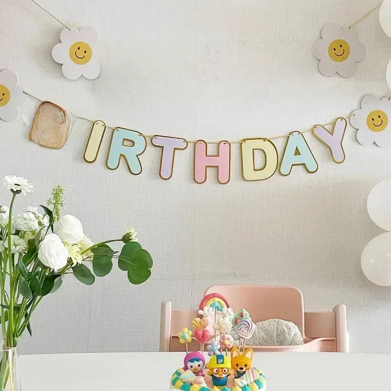 Marguerite joyeux anniversaire fête décoration bannière blanc fleur guirlande drapeau fête d'anniversaire décor décoré scène banderoles fournitures