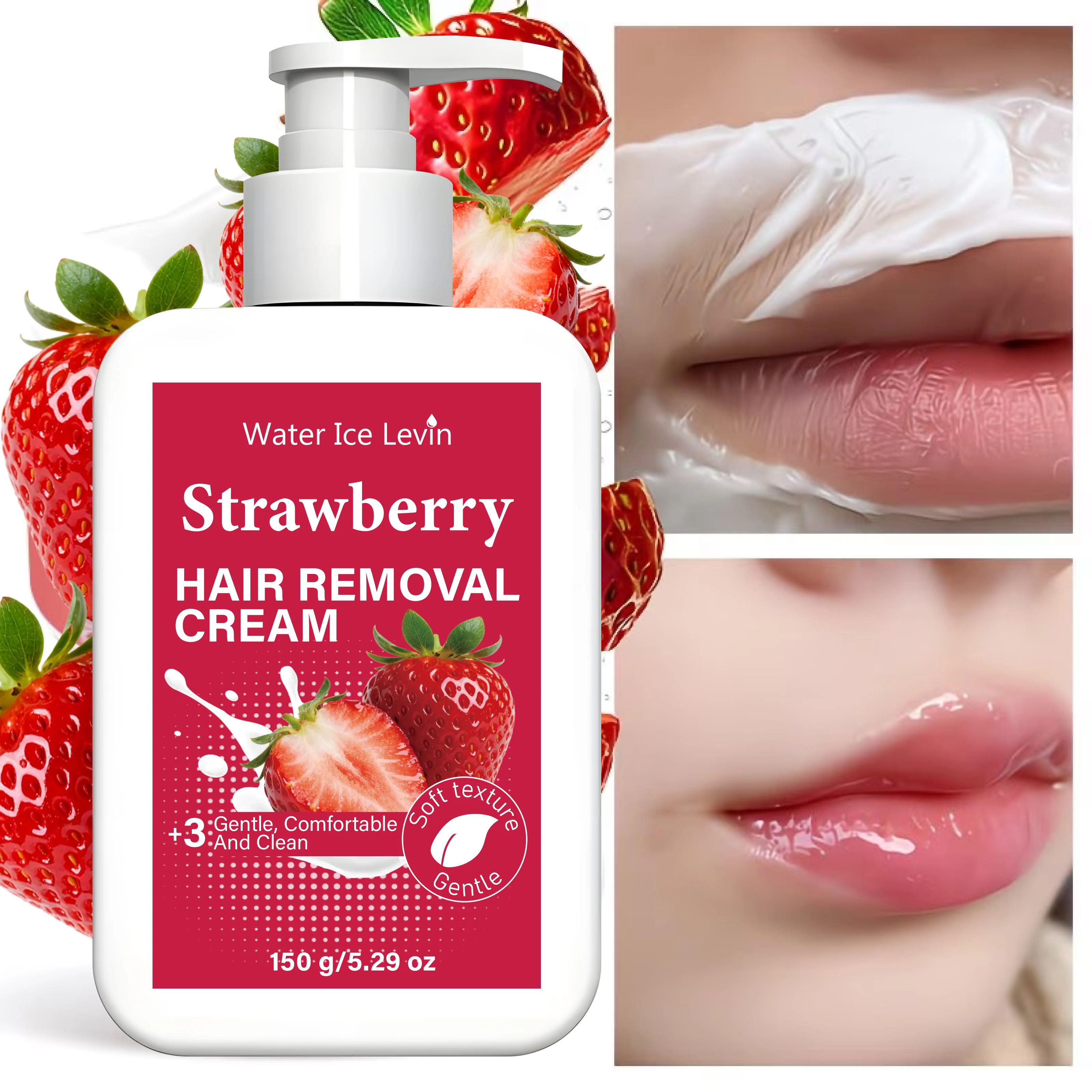 Water Ice Levin Strawberry Gentle Hair Removal Cream 150g Hydrating Moisturizing Smooth Skin Comfort Body Depilatory Cream