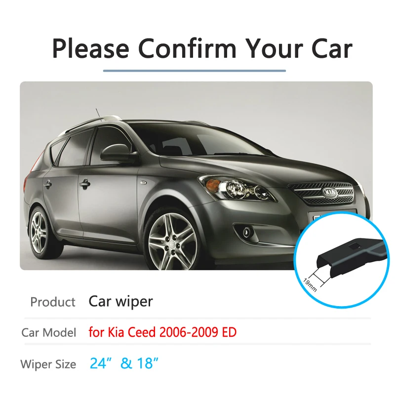 for Kia Ceed ED 2006 2007 2008 2009 Car Wiper Blades Front Windshield Brushes Frameless Snow Scraping Rubber Accessories Sticker