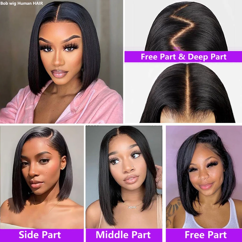 13x4 Lace Bob Wig Human Hair Short Straight Bob Wig For Black Women Human Hair Pre Plucked With Baby Hair Side Part 200% Density