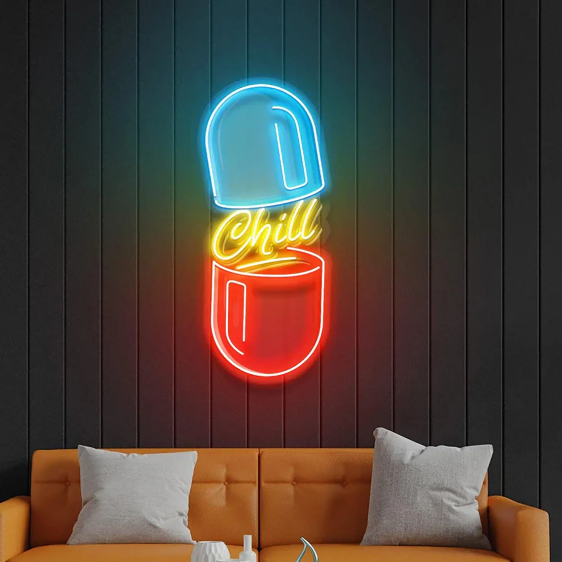 Chill Pill Neon Sign Pop Art Wall Hanging Home Bedroom Wall Decor Bar Beer Gaming Room Decor