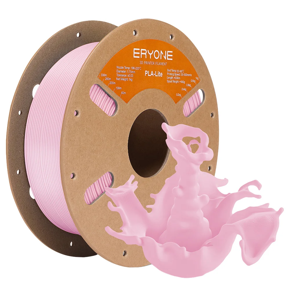 Filament d'imprimante 3D ERYONE PLA Lite 1 kg/2 kg/3 kg, diamètre 1,75 mm, faible déformation, sans bulles, sans nœuds, matériau d'impression PLA écologique, rose/vert herbe/jaune/bleu/blanc pour imprimantes 3D FDM