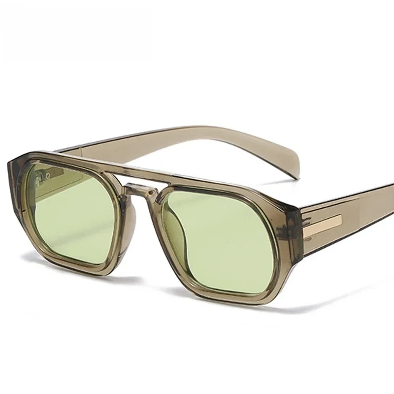 JNPCXI rétro Double ponts polygone carré femmes lunettes de soleil mode vert nuances UV400 hommes clair dégradé lunettes de soleil