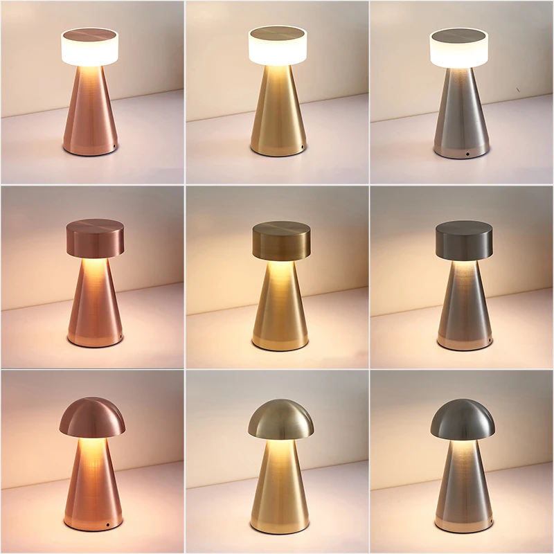 

Retro Small Mushroom Table Lamp Dimmable Touch Switch LED Desk Lamp USB Techargeable Wireless Night Light for Bedroom Decor