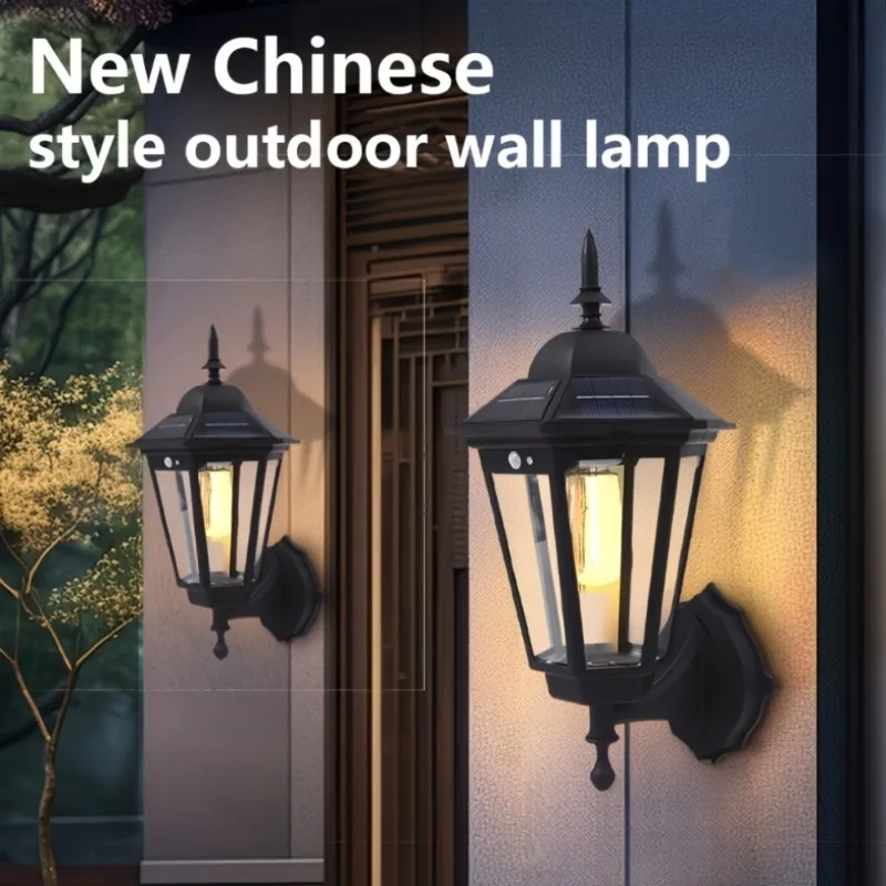 Retro-Wandleuchte mit Bewegungssensor, 3 Beleuchtungsmodi, LED-Außenwandleuchte mit hoher Helligkeit, Solar-Retro-Wandleuchte für Pavillons, geeignet für Gärten, Veranden, Straßen, Garagen