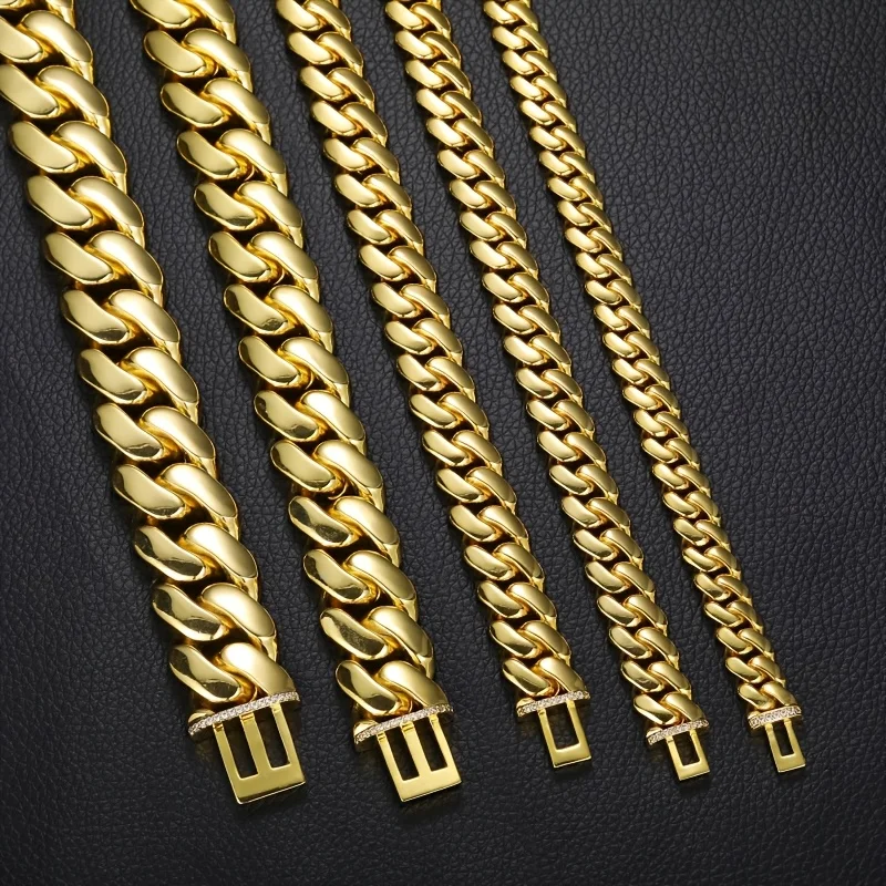 15Mm Men'S Hip Hop Miami Hip Hop Copper 18K Gold Plated Cuban Chain, Set with moissanite. Hip Hop Men'S Jewelry, Luxury High Quality Chain, Street Gangster Style, Carnival, Local Warehouse Goods, Best Gifts for Boyfriends