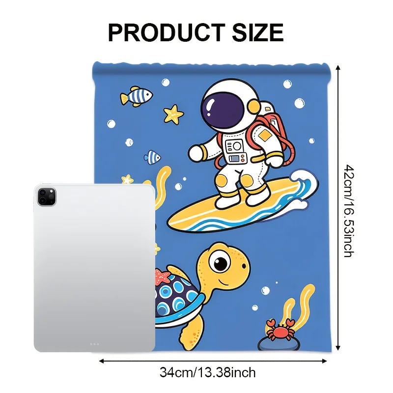1Pcs Astronaut Surfing Sea Turtle Drawstring Backpack, Cartoon Space Ocean Theme Gym Sack Bag for Sports, Travel & Birthday Part